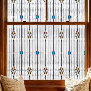 ADD.HERES Window Privacy Film, Stained Glass Decorative Static Cling, Removable Laser Sun Blocking Vinyl Covering, Window Film for Home Kitchen Living Room, Starburst, 26.3" x 78.7", 23.6" x 78.7"