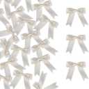 100 Pcs Satin Ribbon Bows with Twist Tie 2.5 Inch Pretied Premade Colored Craft Bows for Gift Wrapping Basket Wedding Baby Shower Birthday Party (Ivory)