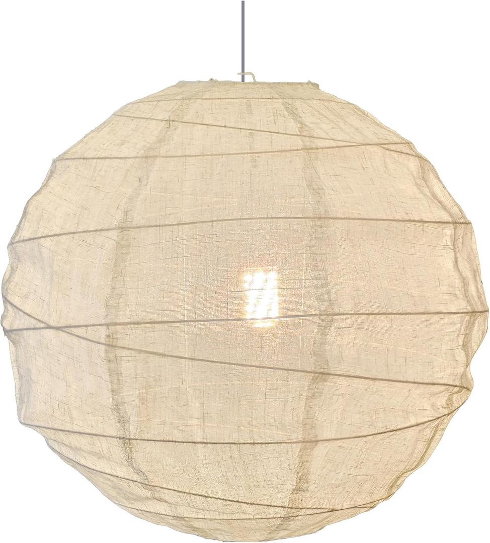 Hytsoeee(19.69Inch) Large Round Linen Fabric Lantern, Beige Foldable Hanging Fabric Lantern Lamp Shade,Handmade Linen Cloth Lanterns Pendant Light Shade for Home, Leisure Places, Ceiling Decor, 19.69 inches x 18.9 inches