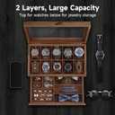 Watch Box with 10 Slots, 2-Tier Watch Case for Large Dial Watches, Watch Display Case with Lid, Removable Watch Pillows, Gifts for Men Women, Watch Organizer with Drawer, Jewelry Box, Walnut