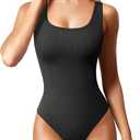 Women's Sexy Sleeveless Square Neck Ribbed Seamless One Piece Tank Tops Bodysuits Black, Medium