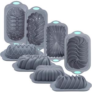 4 Piece Silicone Loaf Pan for Baking Bread, Non-Stick Kitchen Oven Bread Pan, Perfect for Banana Bread, Sandwich Bread, Pound Cake and Meatloaf, 4 Cups, Grey