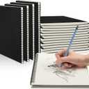 Gueevin 12 Pack Sketch Books Bulk 7.5" x 10" Spiral Bound Sketch Pads for Drawing Hardcover 60 Sheets Bulk Sketchbooks for Artist Adult Art Supplies Pencil Pastel,100gsm (Black)