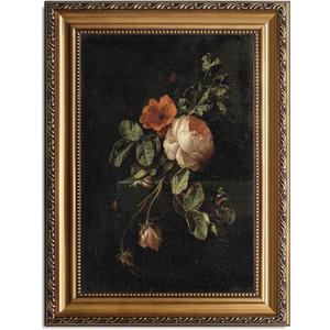 ASTRDECOR Framed Canvas Wall Art of Vintage Flower, Floral Rose Retro Picture Paintings, Botanical Floral Wall Artwork, Victorian Picture Framed Prints for Living Room Gallery Decor - 16x24inch (Bouquet)