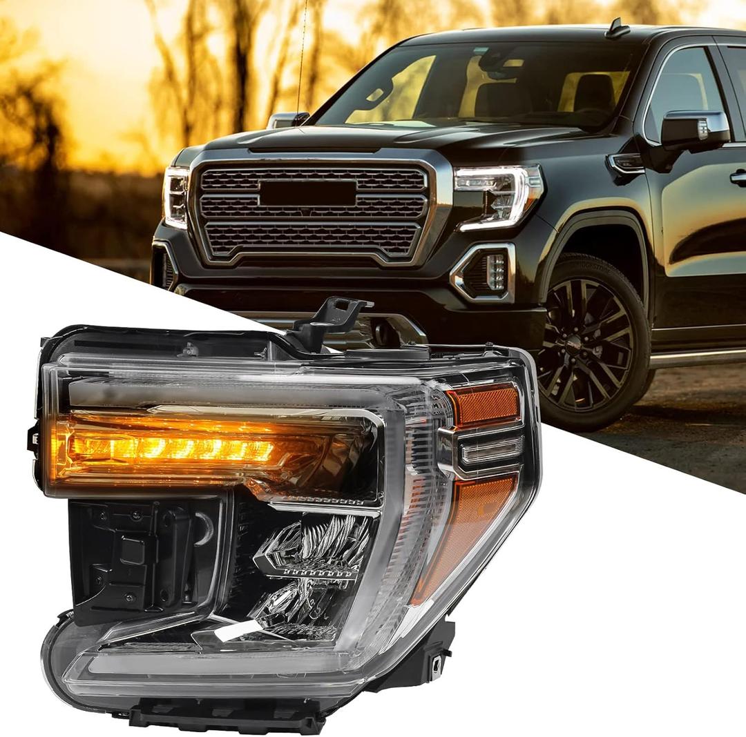 LED Headlight Assembly Compatible with GMC Sierra 1500 2019 2020 2021 2022 Replacement Headlamp with DRL LED Turn Signal Light Left Driver Side LH 84772475 GM2502496