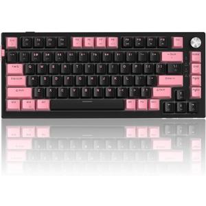 MageGee SKY81 75% Wireless Gasket Mechanical Gaming Keyboard, Hot Swappable RGB Custom Creamy Keyboard w/ 5-Layer Padding, BT/2.4G/USB-C, Knob Control, NKRO for Win/Mac (Pink&Black, Blue Whale Switch)