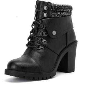 Luoika Women's Wide Width Combat Boots - Extra Wide Width High Heel Side Zipper Slouchy Ankle Boots Short Booties. 241205 Black 9w