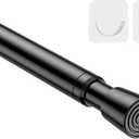 MEXAU 1Pack Spring Tension Curtain Rod 26-39 inch Black Adjustable Spring Rod Extendable Tension Rod For Kitchen, Bathroom, Window, Bookshelf, Closet