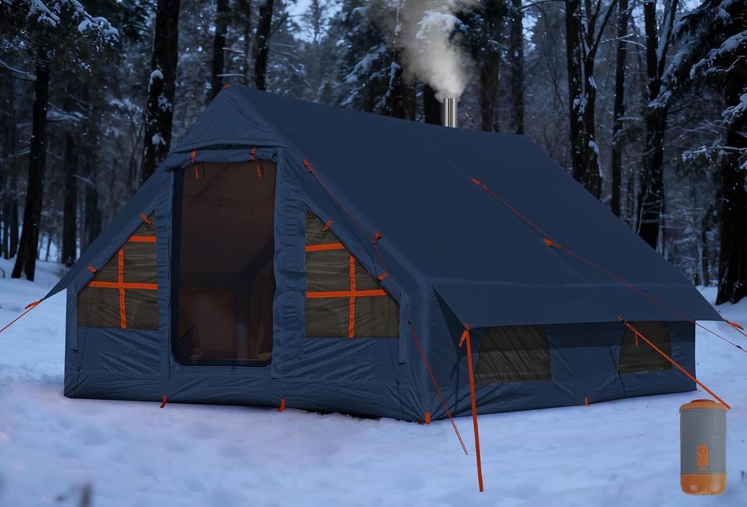 Inflatable Camping Tent,Gray, 8-10 Person Glamping Inflatable Tents, Quick Setup Blow Up Tents with Pump, Waterproof Inflatable Tent for Camping, Air Glamping Tents for Adult