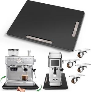 Joy&Grace Appliance Slider for Kitchen Appliances 360° Rolling Sliding Tray for Coffee Maker Countertop, Bamboo Coffee Pot Slider Rolling Tray with Universal Rollers (Black, Large 16"x13")