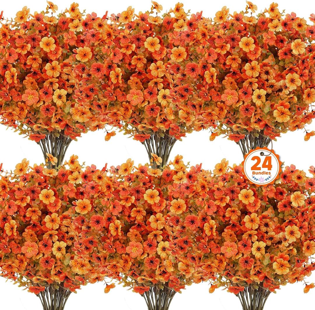 24 Pcs Artificial Fall Flowers Fake Mums for Outdoor Decorations, Mixed
