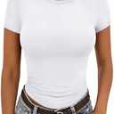 Zeagoo Women Crewneck Slim Fitted Short Sleeve T Shirts Cute Stretchy Bodycon Basic Tee Tops, XL