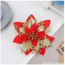 5 PCS Poinsettia Flower Artificial Red Gold Christmas Flowers Artificial 5.5'' Glitter Poinsettias Artificial Christmas Tree Flower With Clips Diy Xmas Wreath Holiday New Year Home Party Decor
