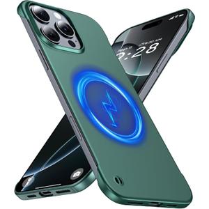 Magnetic Ultra Thin Frosted Designed for iPhone 16 Pro Max Frameless Case 6.9 inch [Compatible with MagSafe] Slim Minimalist Lightweight Matte Hard Cover Protective Borderless Case- Dark Green