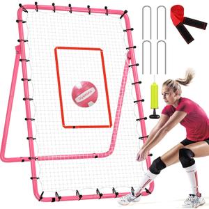 6-Angle Adjustable Volleyball Rebounder Net 7x4ft, High Stable Bounce Back Training Equipment for Practicing Volleying Bumping Spiking with High-Tension Net, PU Volleyball and Pump, Stakes