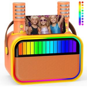 Karaoke Machine for Kids, Kids Toys for 3-12 Years Old Girls Birthday Presents, Portable Bluetooth Karaoke Speaker with 2 Microphones, Girls Gifts for Kid Party Christmas Birthday(Orange)