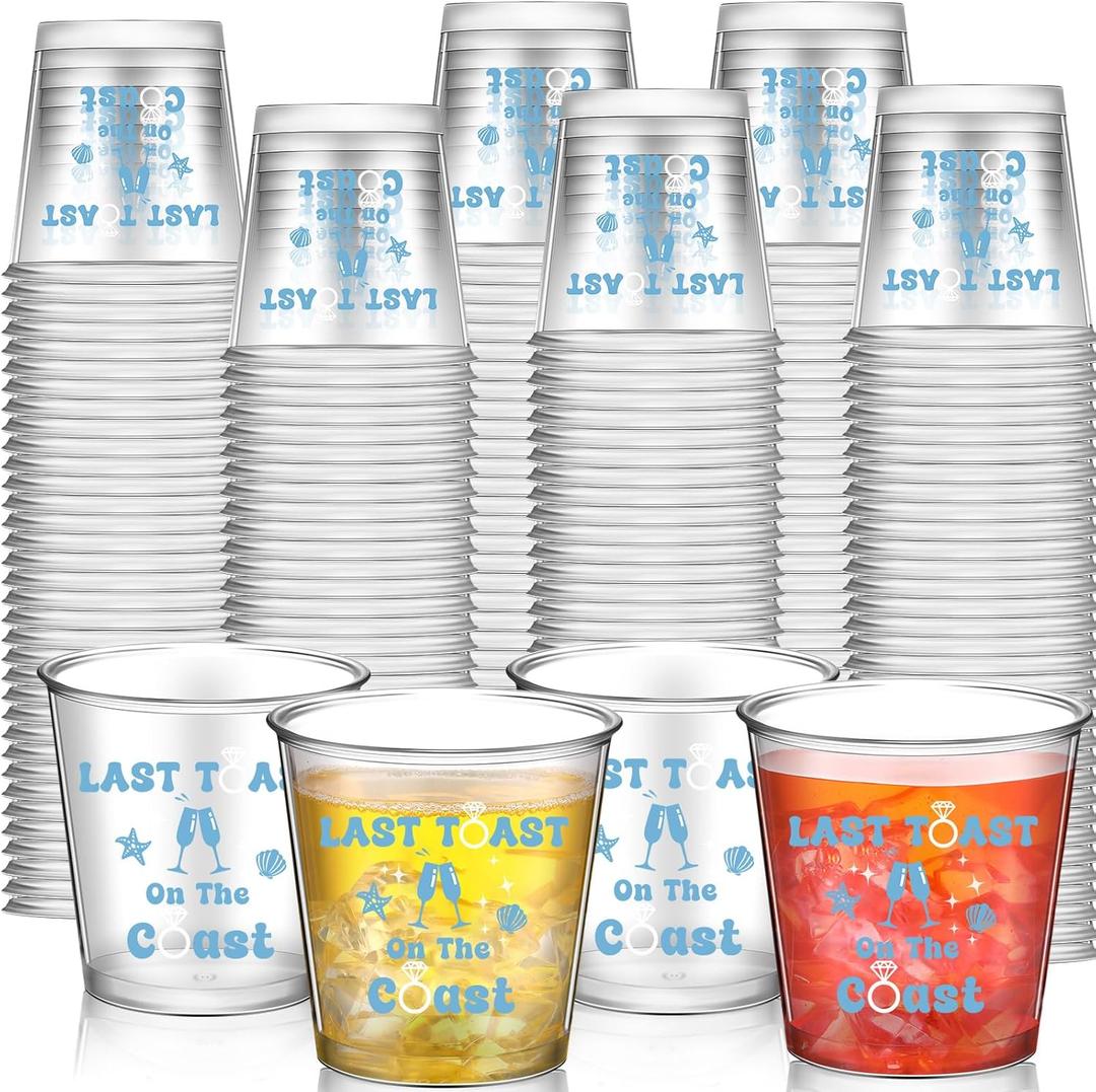 Roshtia 50 Pcs Last Toast on The Coast Bachelorette Party Shot Glasses 2. 87oz Disposable Blue Coastal Bachelorette Plastic Cups for Adult Beach Bridal Wedding Party Favor Supplies