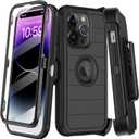 for iPhone 14 Pro Case with Belt Clip Holster,Built-in Screen Protector,Heavy Duty Shockproof Drop Protection Military Grade 3 Layers Full Covered Rugged Durable Phone Cover with Kickstand(Black)