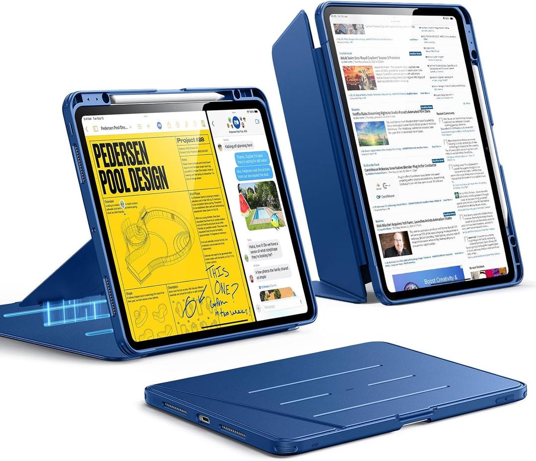 ESR for iPad Pro 13 Inch Case (M5/M4) 2025/2024, Vertical Stand Cover, Multi Stand Angles, Ultra-Stable Case with Pencil Holder, Flip Series, Blue