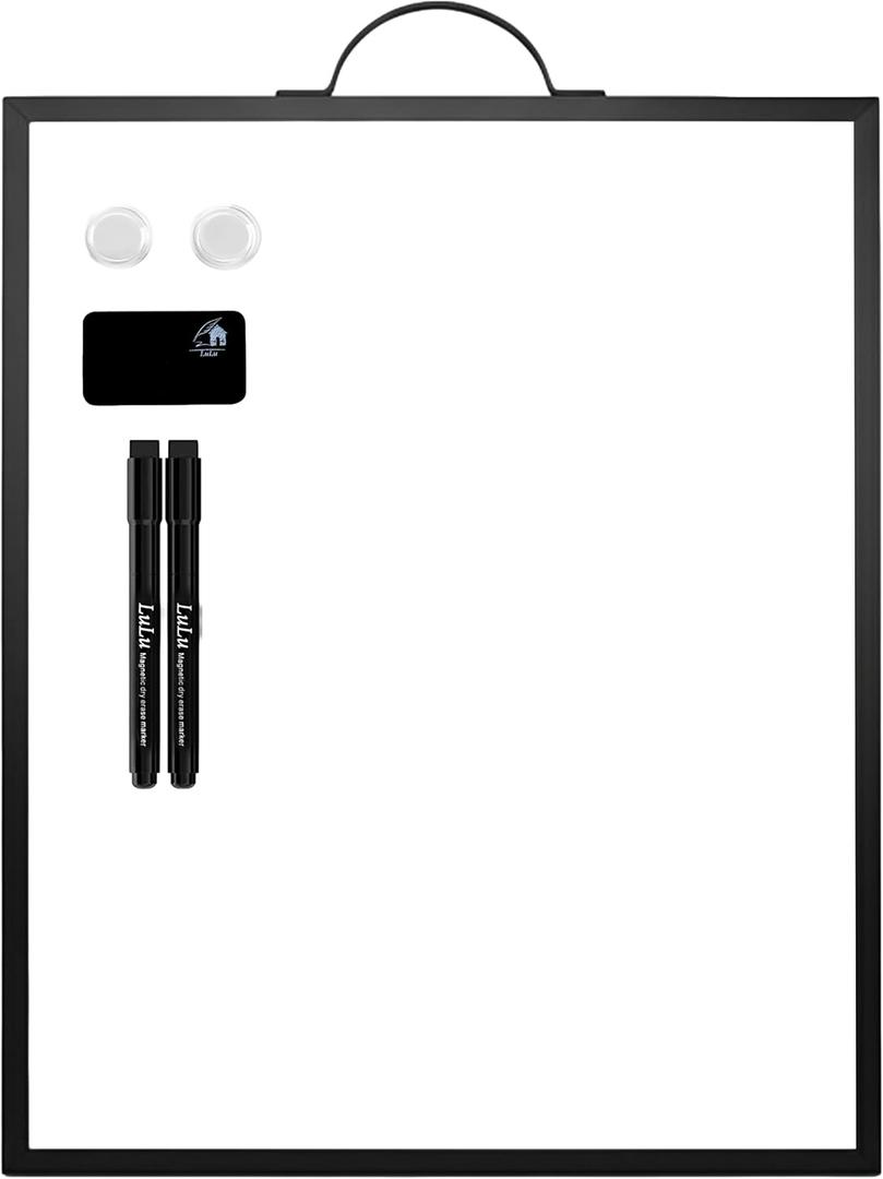 Magnetic Dry Erase Board 12x16 with Handle, Double Sided Portable Black Whiteboard for Home, Office, School & Kitchen