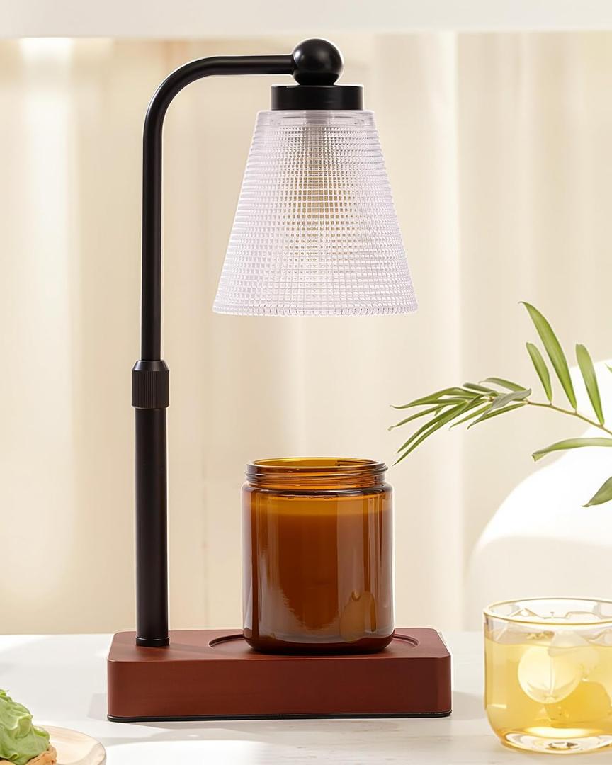 HONGZZI Candle Warmer Lamp - Electric Candle Warmer with Timer, Adjustable Height & Brightness, 2 Replacement Bulbs, - Perfect for Jar Candles, Kitchen, Living Room, Bedroom (Clear)