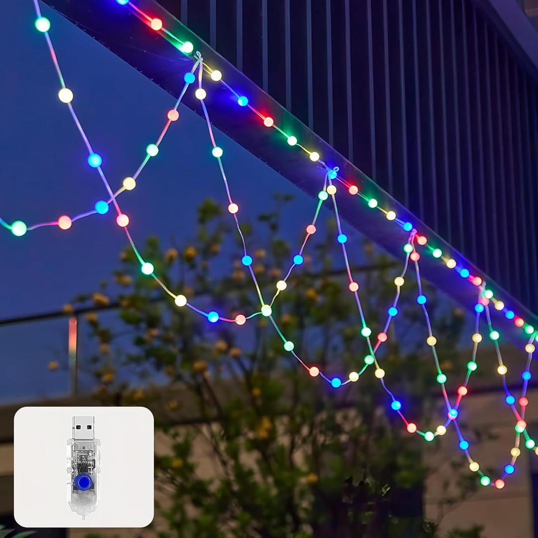 XIXIANGLIAN Globe String Lights, 13.1 Feet 138 LED Color Changing String Lights - 8 Modes, Waterproof Fairytale Lights for Party, Holiday, Wedding Decoration. (Multicolor, USB)