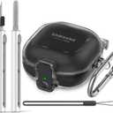 Samsung Galaxy Buds Case with Safety Lock - Clear Protector & 3-in-1 Cleaner Kit, Anti-Lost Keychain & Silicone Wrist Strap (Black) (A6-Black+Bi)