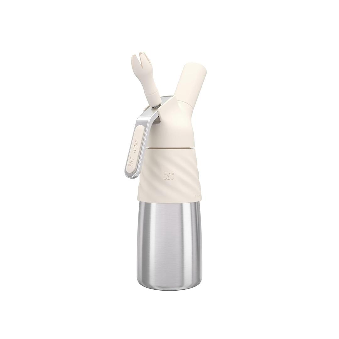 iSi North America Creative Whip (1 Pt) - Whipped Cream Dispenser with Silicone Handle - Stainless Steel Kitchen Tool for Sweet, Savory, Vegan - Non-Dairy Recipes, Mousses, Dips, Cocktail Foams (Ivory)