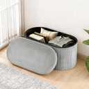 GLAXYFUR Oval Folding Storage Ottoman, Velvet Upholstered Foot Rest, 30 x 15 x 15 Inches Storage Bench for Bedroom, Living Room & Entryway (Grey-New)