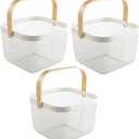 3 Pack Metal Mesh Steel Basket, Storage Organizer Basket Multi-function Hanging Kitchen Baskets Fruit Basket Bin with Wood Handle for Kitchen Bathroom Picnic Cabinet Home Decor, 3PCS-White