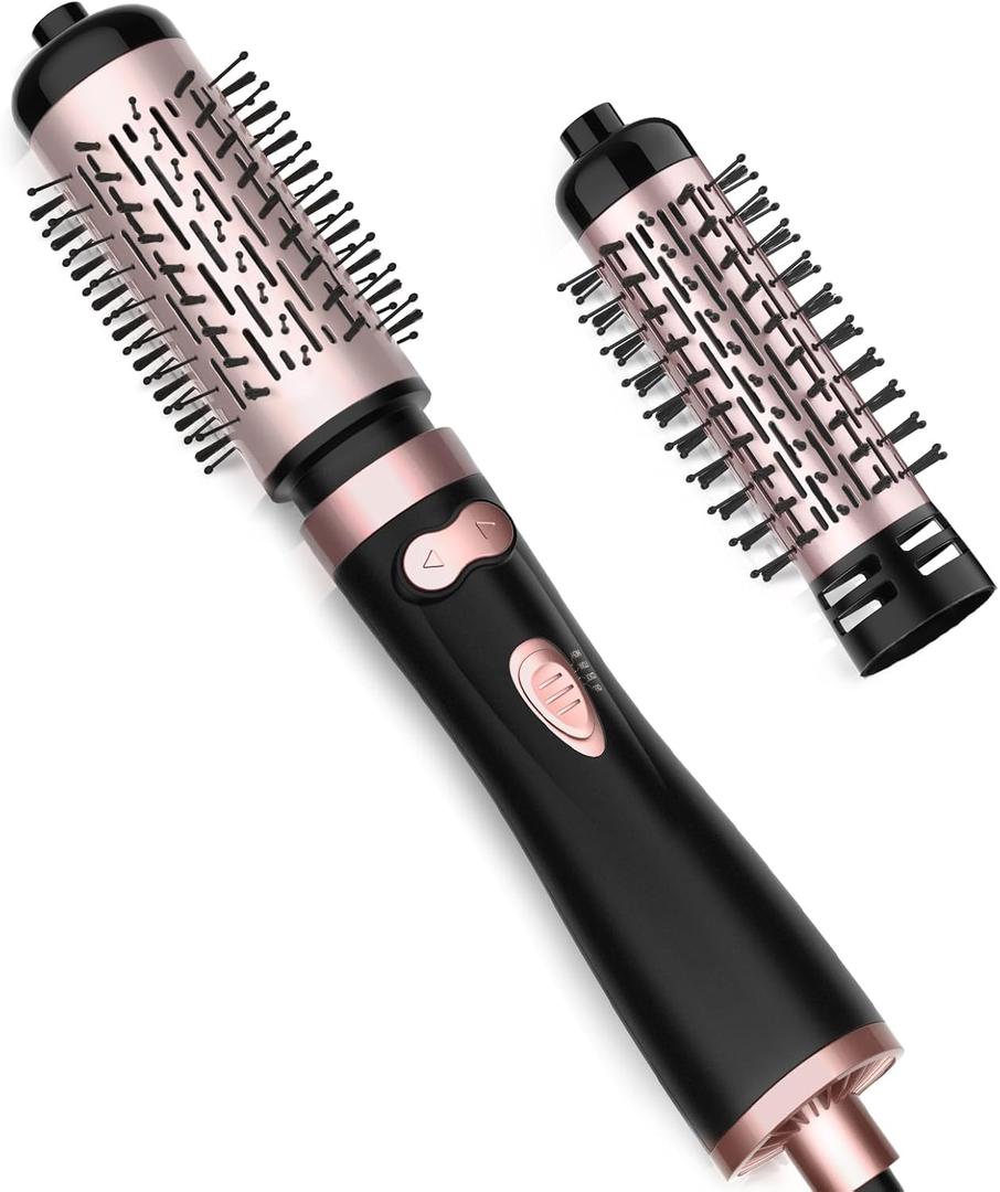 Rotating Hair Dryer Brush Spinning, 4-in-1 Blow Dryer Brush with 2 Inch&1.5 Inch Brush Attachements, Round Hot Air Brush for Hair Smooth/Volume/C-Curls