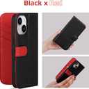 VISOUL Real Leather Wallet Case for iPhone 15, Pebbled Leather Magnetic Folio Case with Card Holder Kickstand Shockproof Phone Cover Designed for iPhone 15 (6.1 inch)-Black+Red