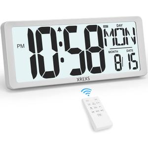 XREXS Digital Wall Clock with Backlight (Not Constantly Illuminated), 14.17 Inch Large Wall Clock with Remote Control, Count Down Timer, Battery Operated Digital Clock with Temperature, Date&Week