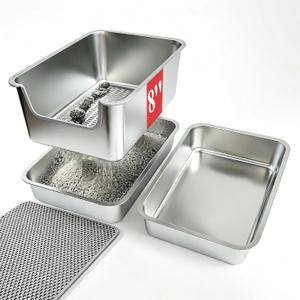 Stainless Steel Sifting Cat Litter Box for Clumping Clay (19.5" L x 13.6" W x 8" H)