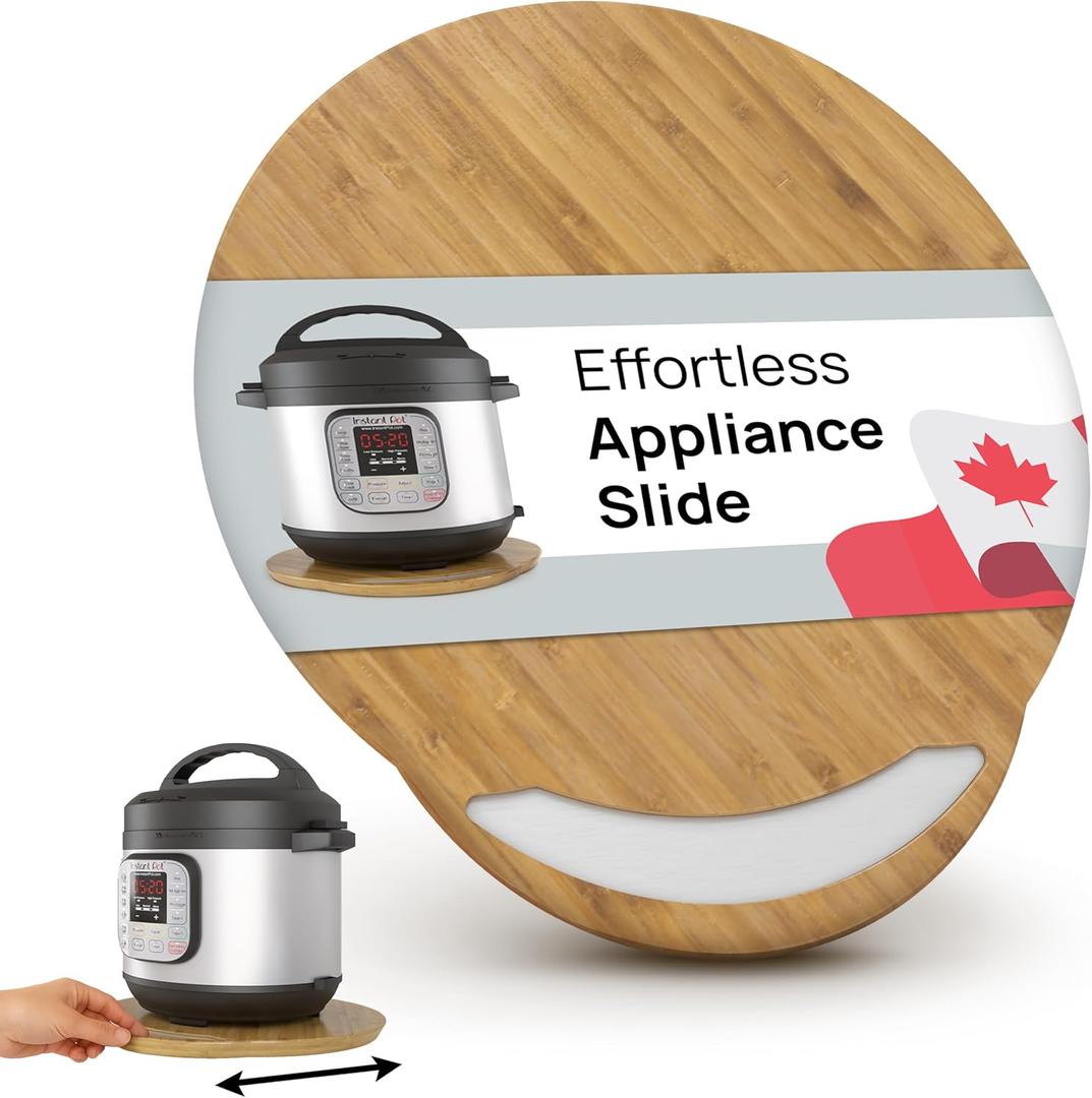 Ibyx Elegant Round Sliding Tray for Your Pressure Cooker, Air Fryer & Heavy Kitchen Appliances - Sturdy, Slides Easily from Under The Cabinet (Natural, 13)