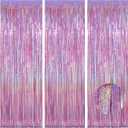 Happy Mothers Day Decorations Melsan 3 Pack 3.2 x 8.2 ft Pinkish Purple Tinsel Fringe Curtain Backdrop, Sparkling Metallic Party Decorations for Girls Birthday, Bachelorette, Wedding, Photo Booth