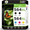 564XL Ink Cartridges 5 Pack Combo Pack Compatible for HP564xl 564 ink for HP564 XL Work with DeskJet 3520 3525 OfficeJet 4620 4622 PhotoSmart B8550 C6350 D5460 7515 Printer Cyan Magenta Yellow 2 Black