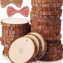 Fuyit Natural Wood Slices, 30 Pcs 3.1-3.5 Inch Unfinished Predrilled Wooden Circles Tree Slice with Hole for DIY Arts Craft Christmas Ornaments