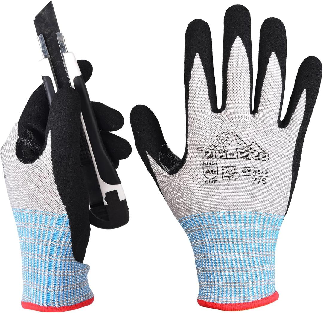 DINOPRO ANSI A6 Cut Resistant Work Gloves for High Protection with Reinforced Thumb,Non Slip,Touch-screen,PFAS Free (Small)