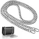 CooBigo 47" Purse Chain Strap Metal Shoulder Crossbody Bag Chain with Metal Buckles, Flat Chain Strap for Purse Handbag (Silver)