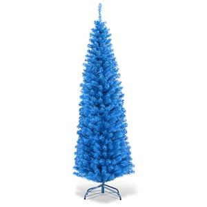 Goplus 6ft Blue Pencil Christmas Tree, Artificial Slim Tree, Xmas Decor for Indoor and Outdoor 6ft