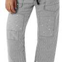 PLNOTME Womens Baggy Barrel Horseshoe Jeans Wide Leg Patchwork Low Rise Denim Pants with Pockets (8, Black White)