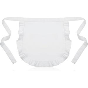 guduling Maid Apron, White Aprons With Ruffles and Ties, White Waist Apron, Small Aprons for Women Kitchen Cooking Restaurant Coffee Shop and Cosplay