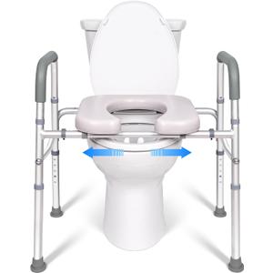 Raised Toilet Seat with Handles, Width and Height Adjustable Commode Chair for Toilet with Arms and Widen Seat, Up to 400lbs, Raised Toilet Seat for Seniors, Handicap, Pregnant, Fits Any Toilet