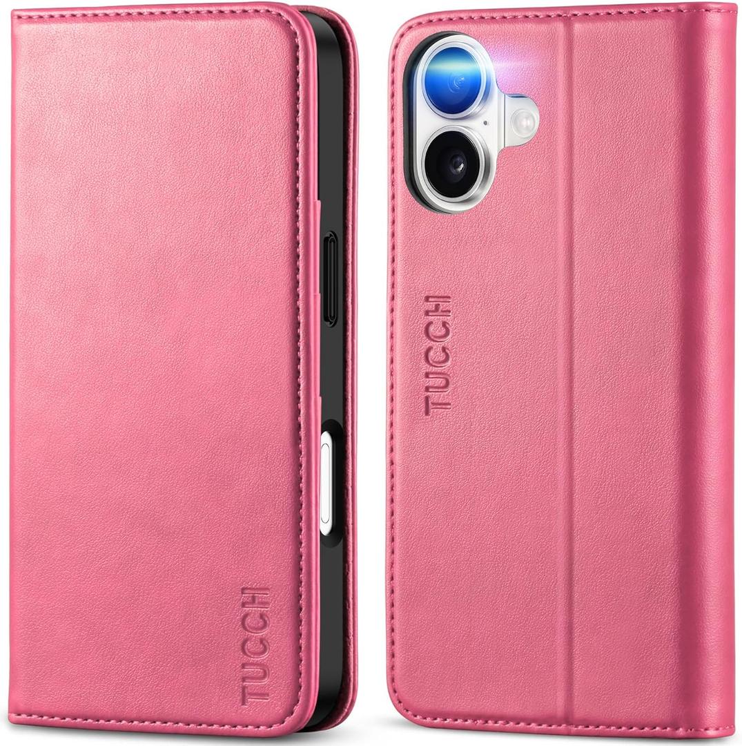 TUCCH Case Wallet for iPhone 17 (6.3-Inch) 2025, [3 Card Slots] Kickstand [RFID Blocking] PU Leather Case, Flip Folio Cover with [TPU Shockproof Interior Shell], Hot Pink