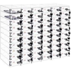 Layhit Clear 60 Slots Cell Phone Locker Box for Classroom Clear Acrylic Cell Phone Storage Cabinet Bin with Door Locks for Classroom School Students Office Factory Employees