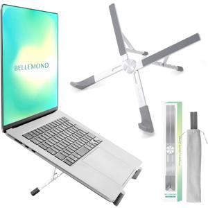 BELLEMOND Adjustable Laptop Stand | Foldable Aluminum Riser | X-Frame Ergonomic Japanese Design | Fits MacBook Pro/Air, Dell, HP, Lenovo & 1017.3 Laptops | Portable & Lightweight | Space Silver