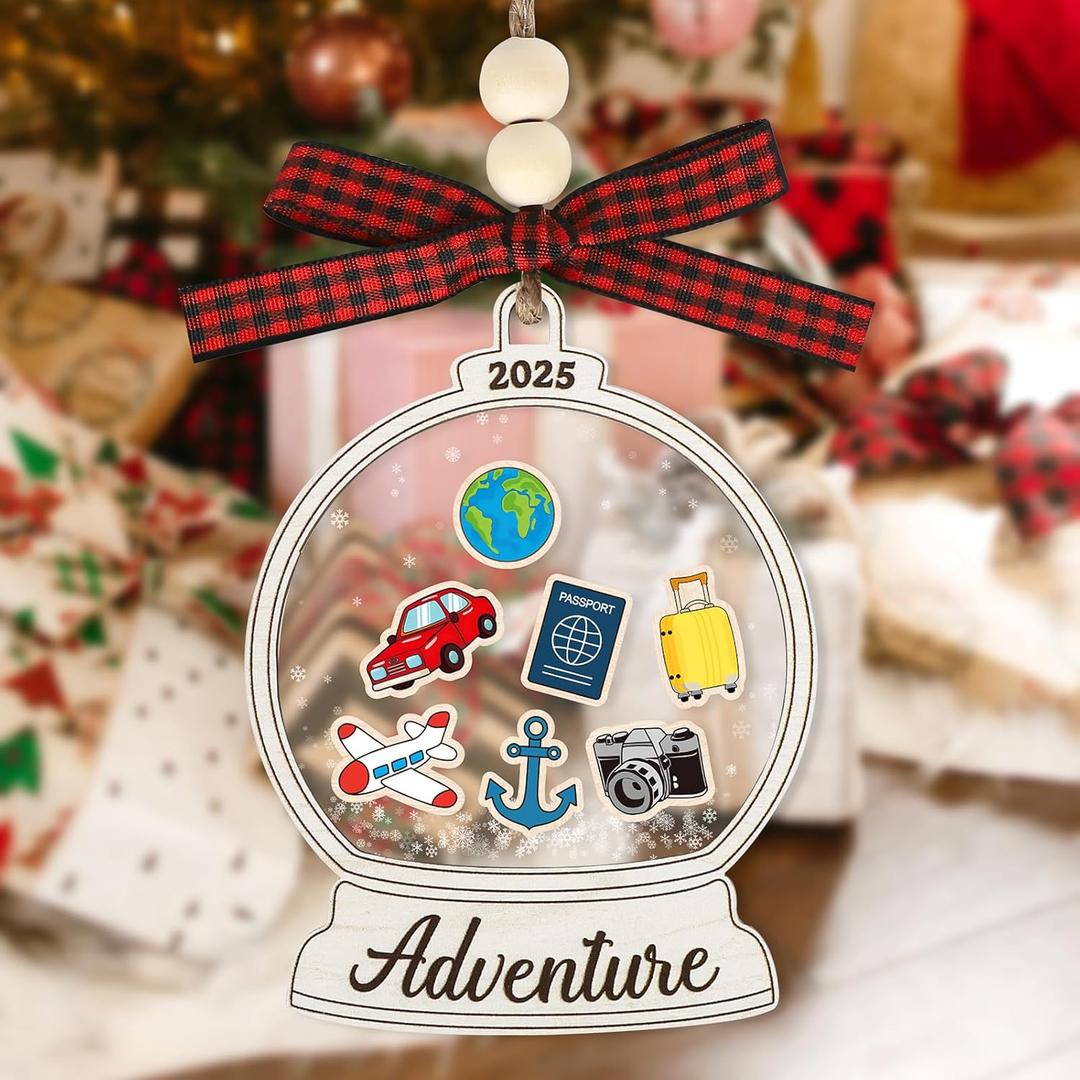 3 x 2025 Travel Christmas Ornaments Gifts, Christmas Tree Decoration Wooden Ornament, Christmas Decorative Hanging Sign for Men Women Mom Dad Friends (Adventure)