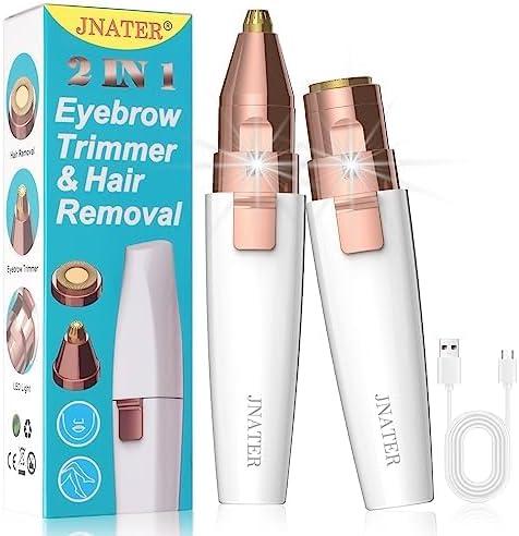Eyebrow Trimmer, Facial Hair Removal for Women, 2 in 1 Rechargeable Eyebrow Razor & Painless Hair Remover Kit, Hair Removal Device for Eyebrows, Peach Fuzz, Lips, Arms, Legs with Light (Rose Gold
