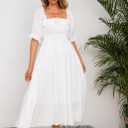 R.Vivimos Women Summer Half Sleeve Cotton Ruffled Vintage Elegant Backless A Line Flowy Long Dresses (White, XL)